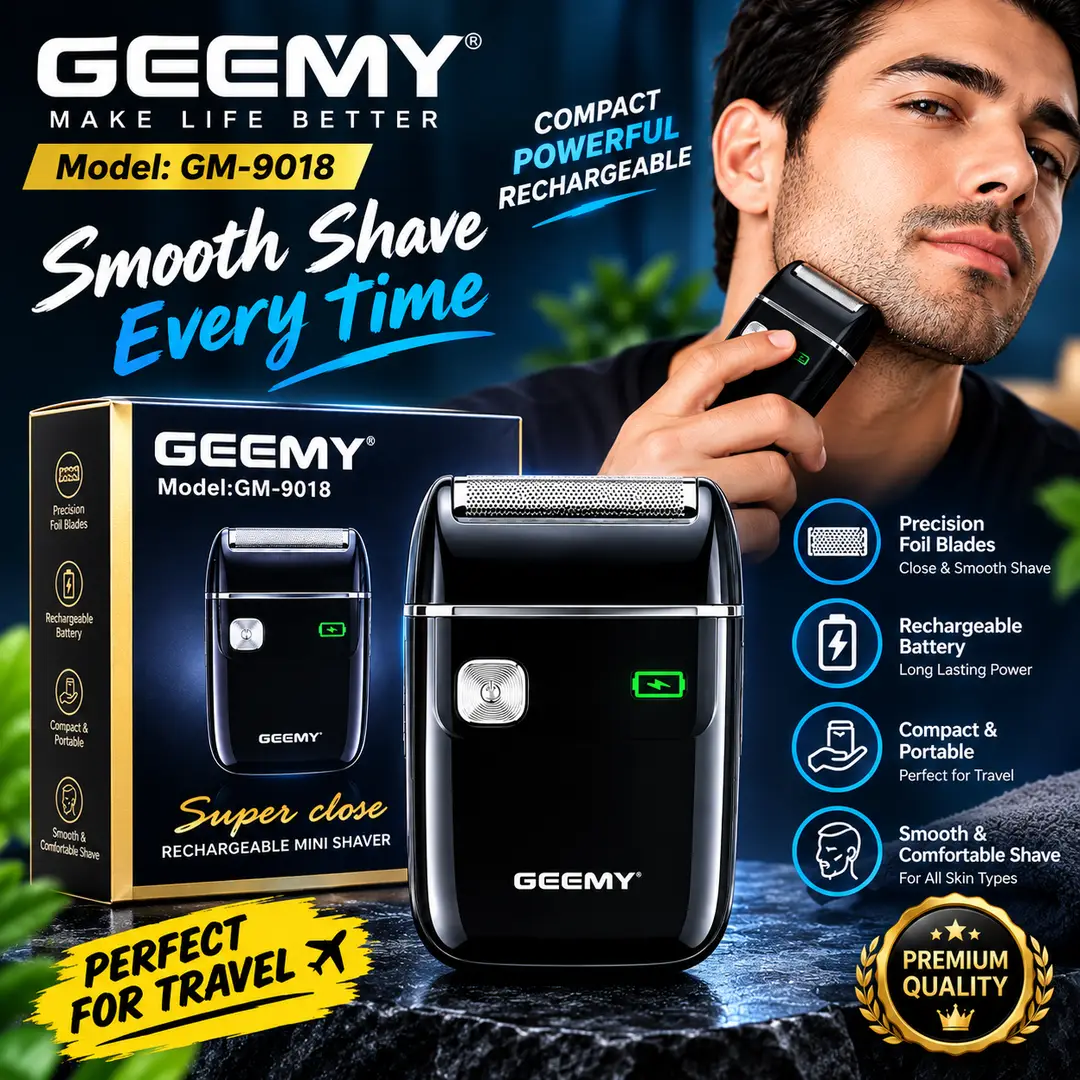 GEEMY GM-9018 Rechargeable Mini Shaver for Men – Super Close Shave, Portable Electric Razor, Compact Travel Shaver with LED Battery Display