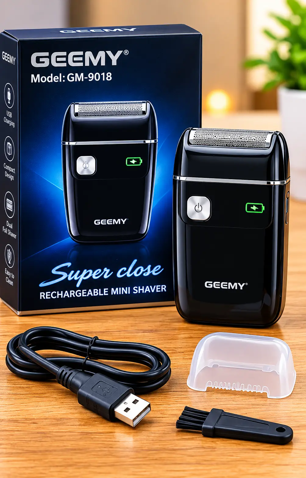 GEEMY GM-9018 Rechargeable Mini Shaver for Men – Super Close Shave, Portable Electric Razor, Compact Travel Shaver with LED Battery Display