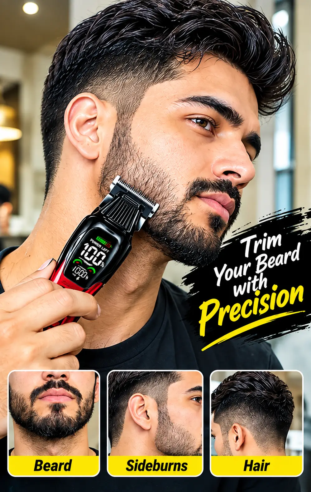 DALING DL-1980 Professional Hair Trimmer for Men – Rechargeable Cordless Beard & Hair Clipper with 5 Adjustment Speeds, Digital Display, Powerful Low-Noise Motor & Fine Steel Cutting Head