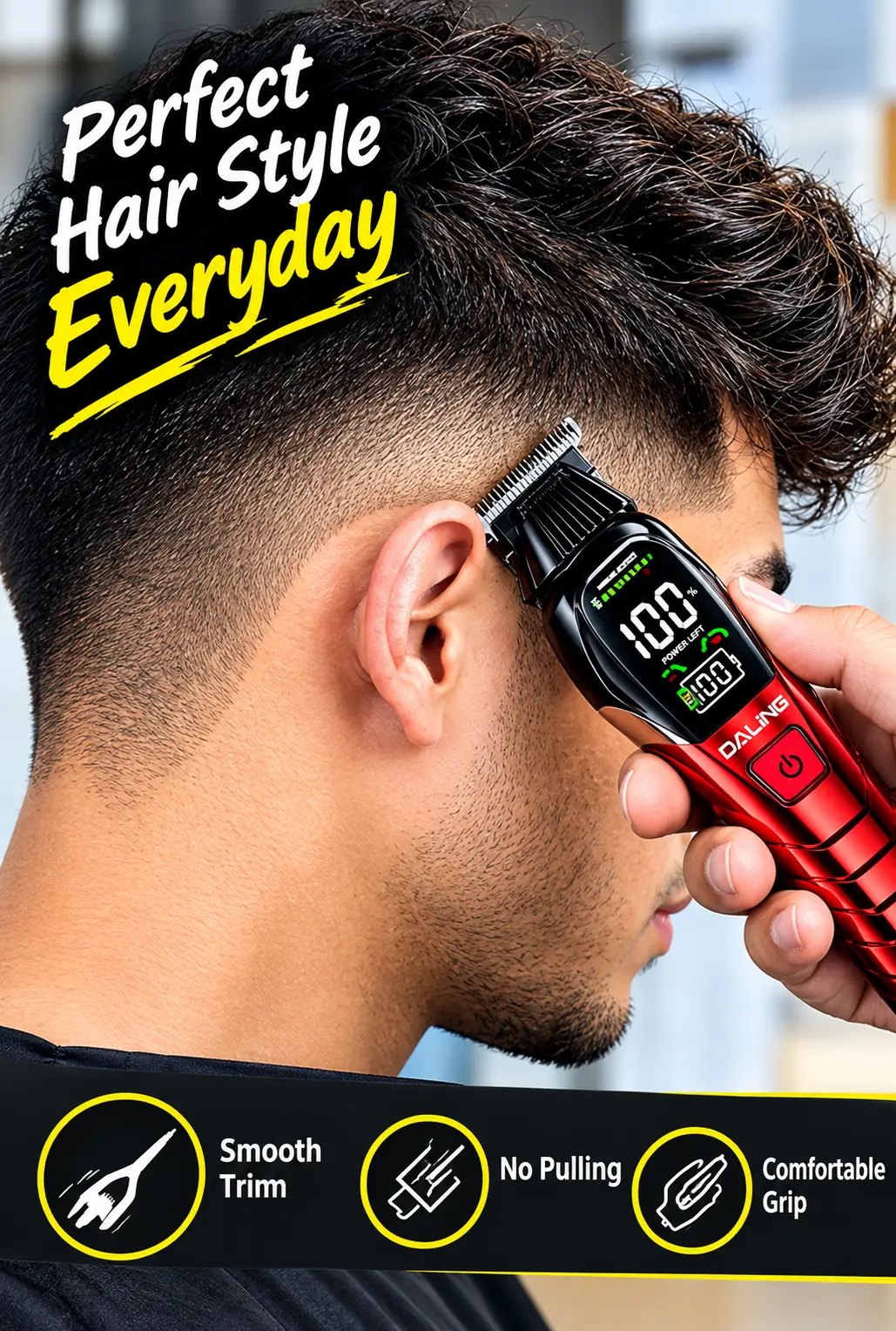 DALING DL-1980 Professional Hair Trimmer for Men – Rechargeable Cordless Beard & Hair Clipper with 5 Adjustment Speeds, Digital Display, Powerful Low-Noise Motor & Fine Steel Cutting Head