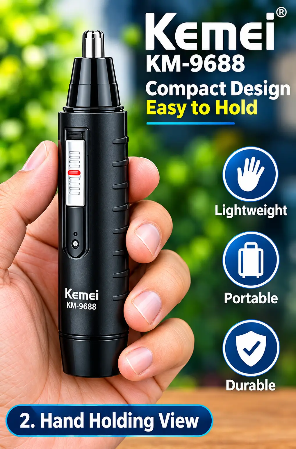 Kemei KM-9688 2-in-1 Rechargeable Nose & Ear Hair Trimmer
