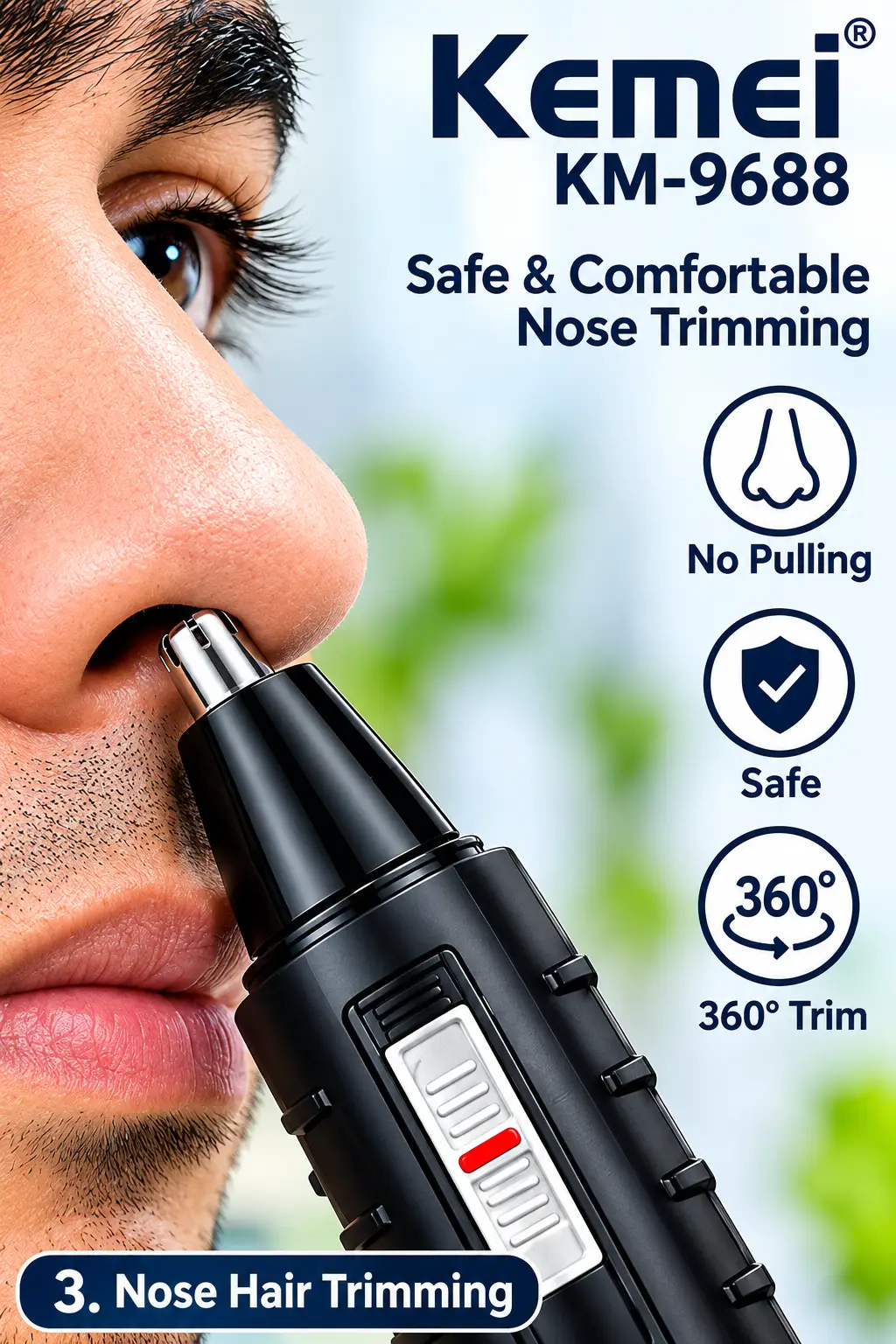 Kemei KM-9688 2-in-1 Rechargeable Nose & Ear Hair Trimmer