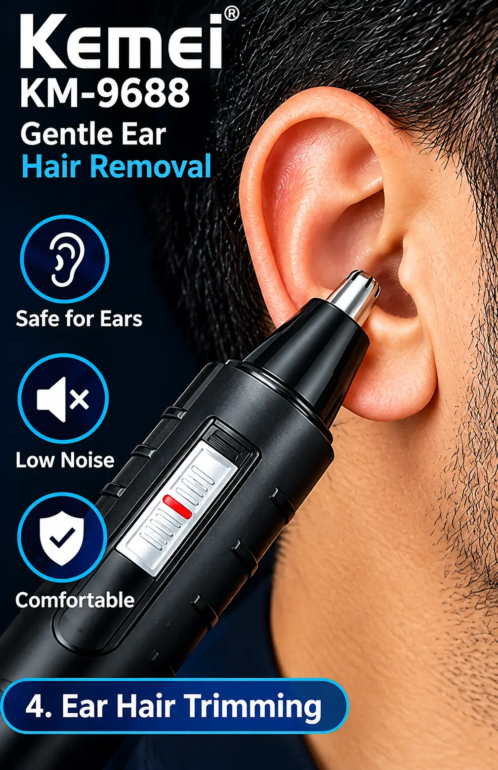 Kemei KM-9688 2-in-1 Rechargeable Nose & Ear Hair Trimmer