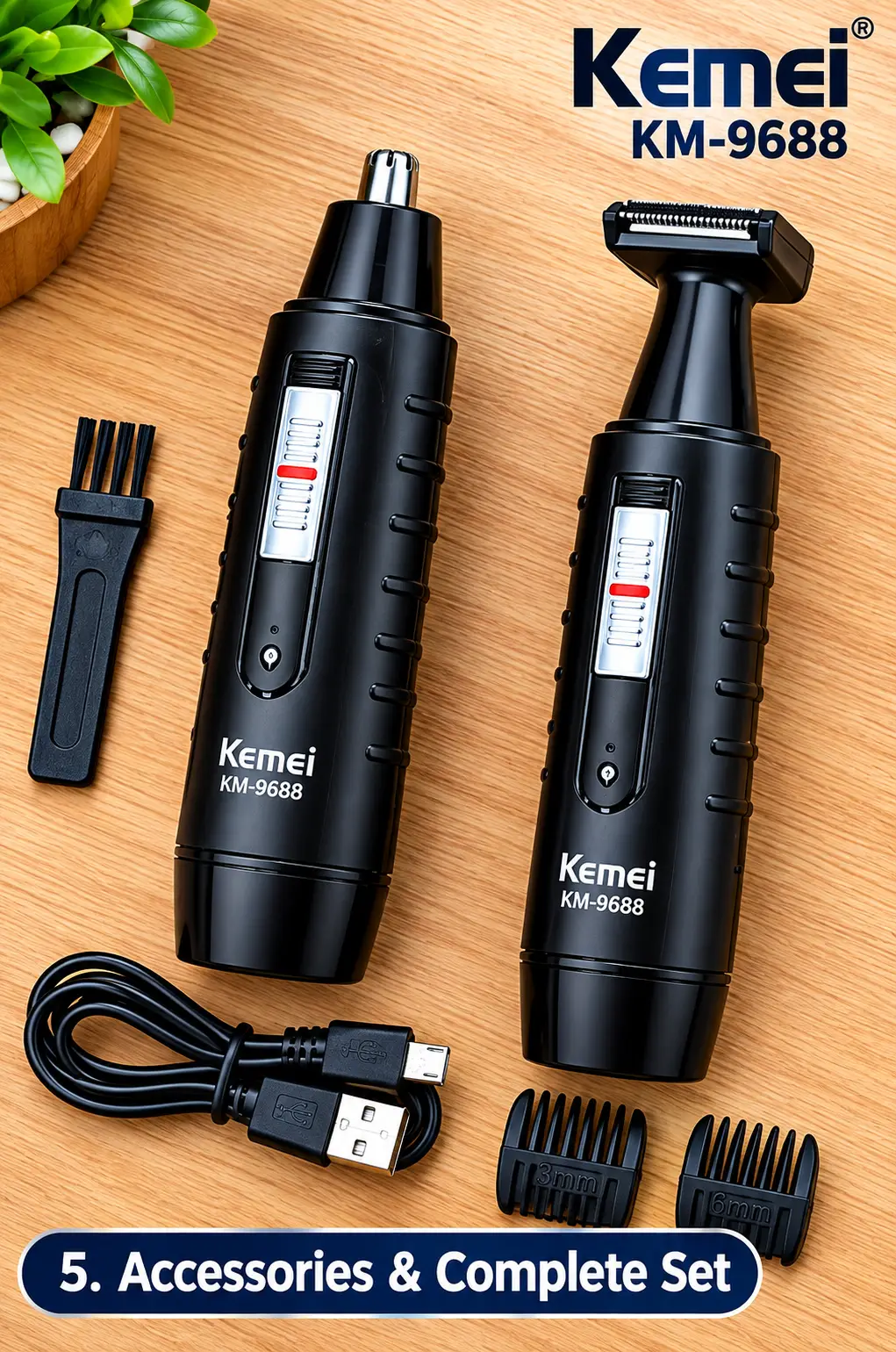 Kemei KM-9688 2-in-1 Rechargeable Nose & Ear Hair Trimmer