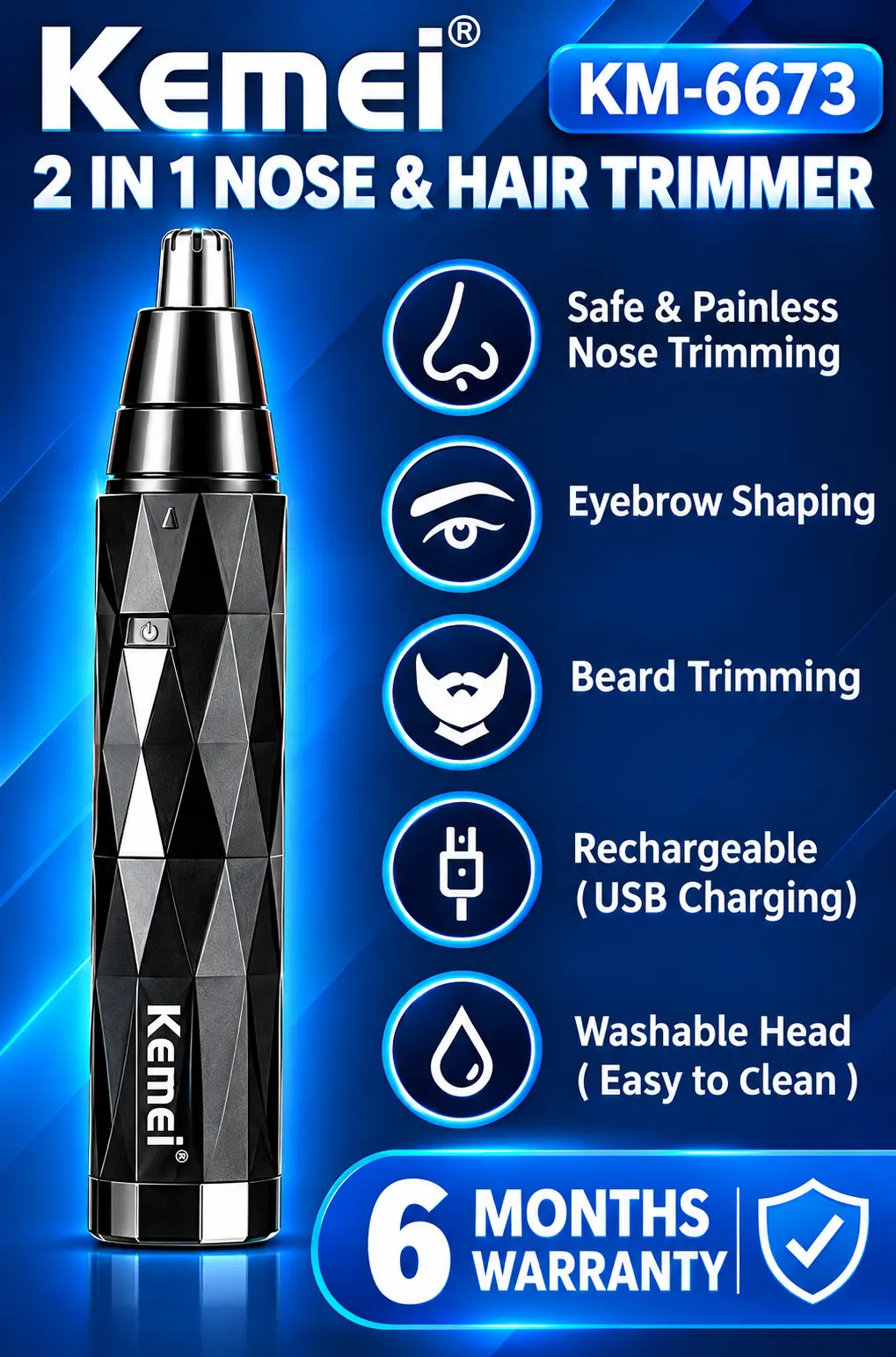 Kemei KM-6673 2-in-1 Nose & Ear Hair Trimmer