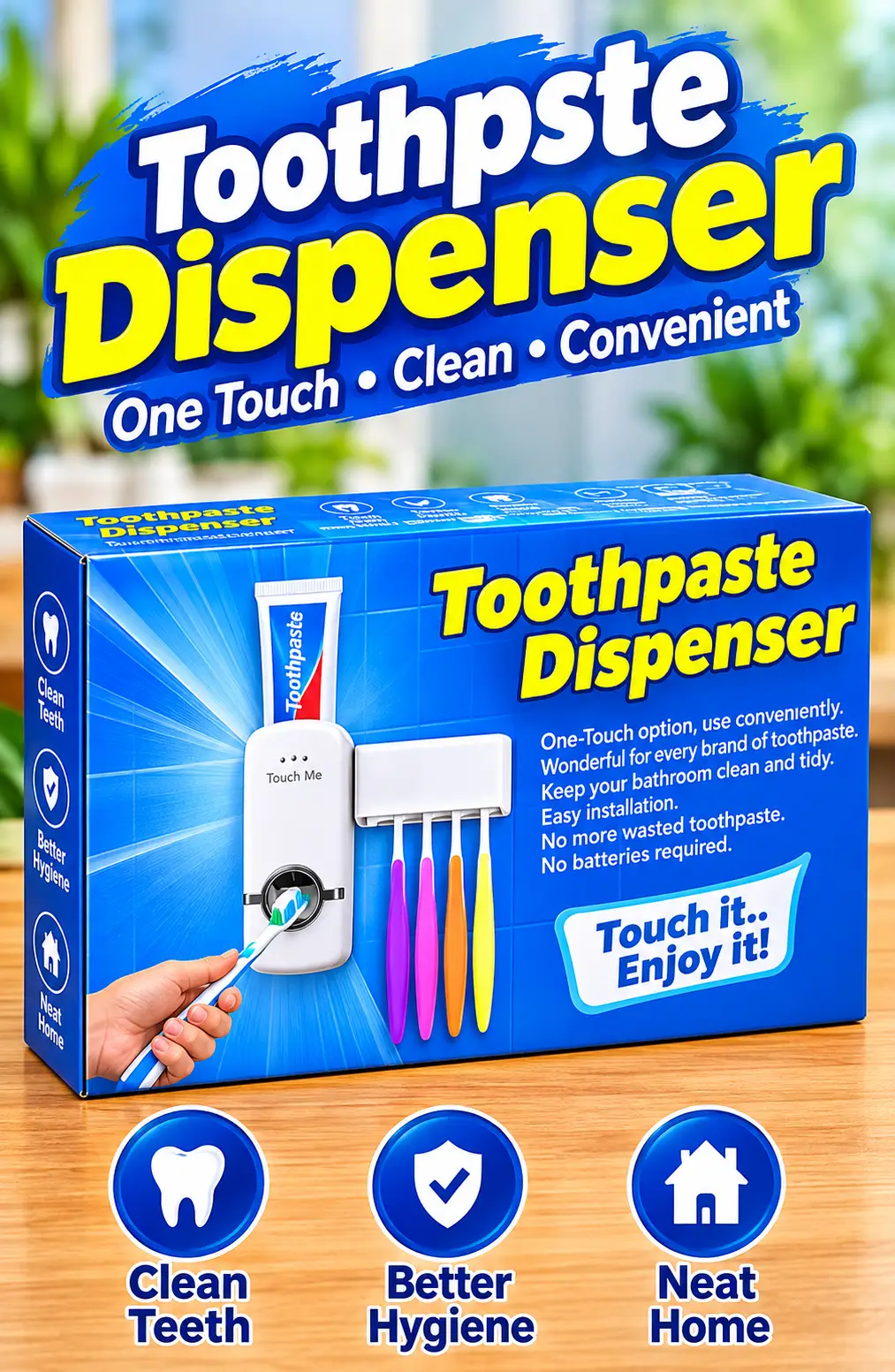 Wall Mounted Automatic Toothpaste Dispenser & Toothbrush Holder – Hygienic Bathroom Organizer