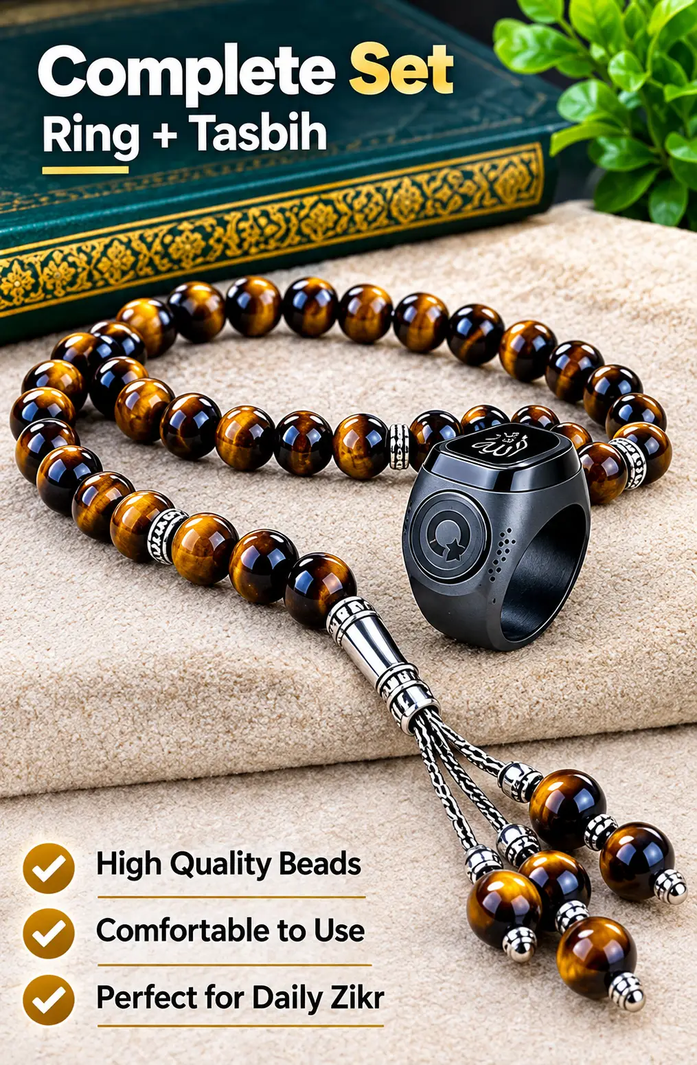 iQIBLA Smart Zikr Ring Noor | Digital Tasbih Counter Ring | Prayer Time Reminder | Smart Zikr Ring with Lifetime Records | Islamic Gift for Men & Women