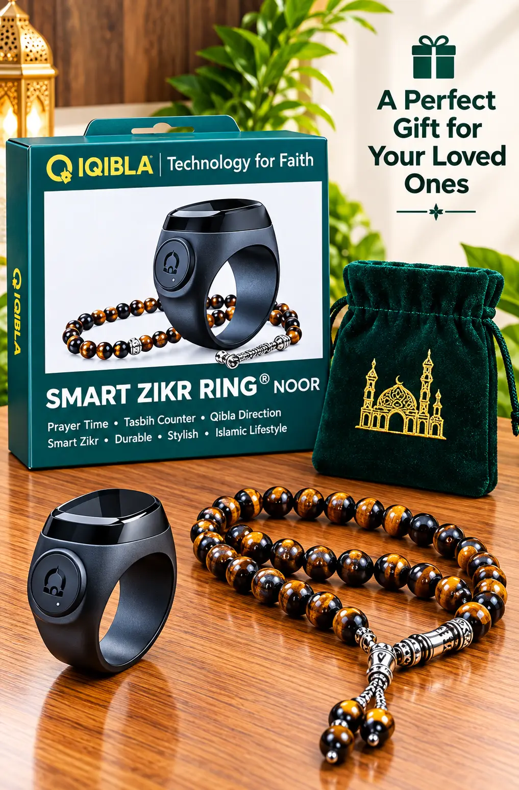 iQIBLA Smart Zikr Ring Noor | Digital Tasbih Counter Ring | Prayer Time Reminder | Smart Zikr Ring with Lifetime Records | Islamic Gift for Men & Women