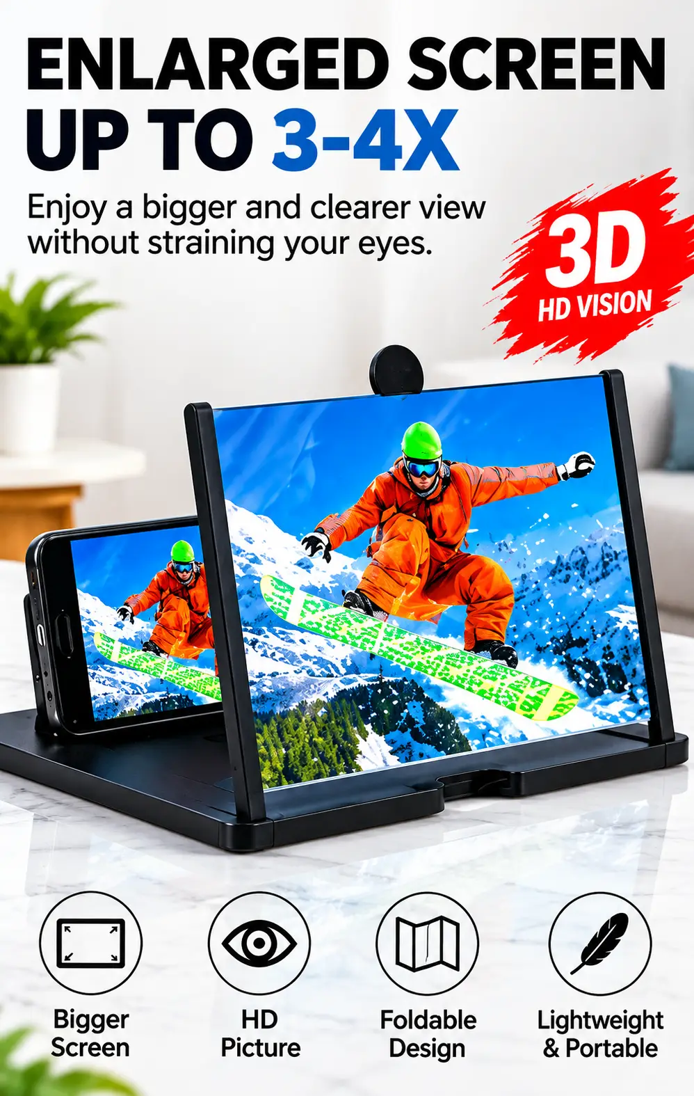 3D Mobile Phone Video Amplifier Screen Magnifier – Foldable Portable Phone Screen Enlarger