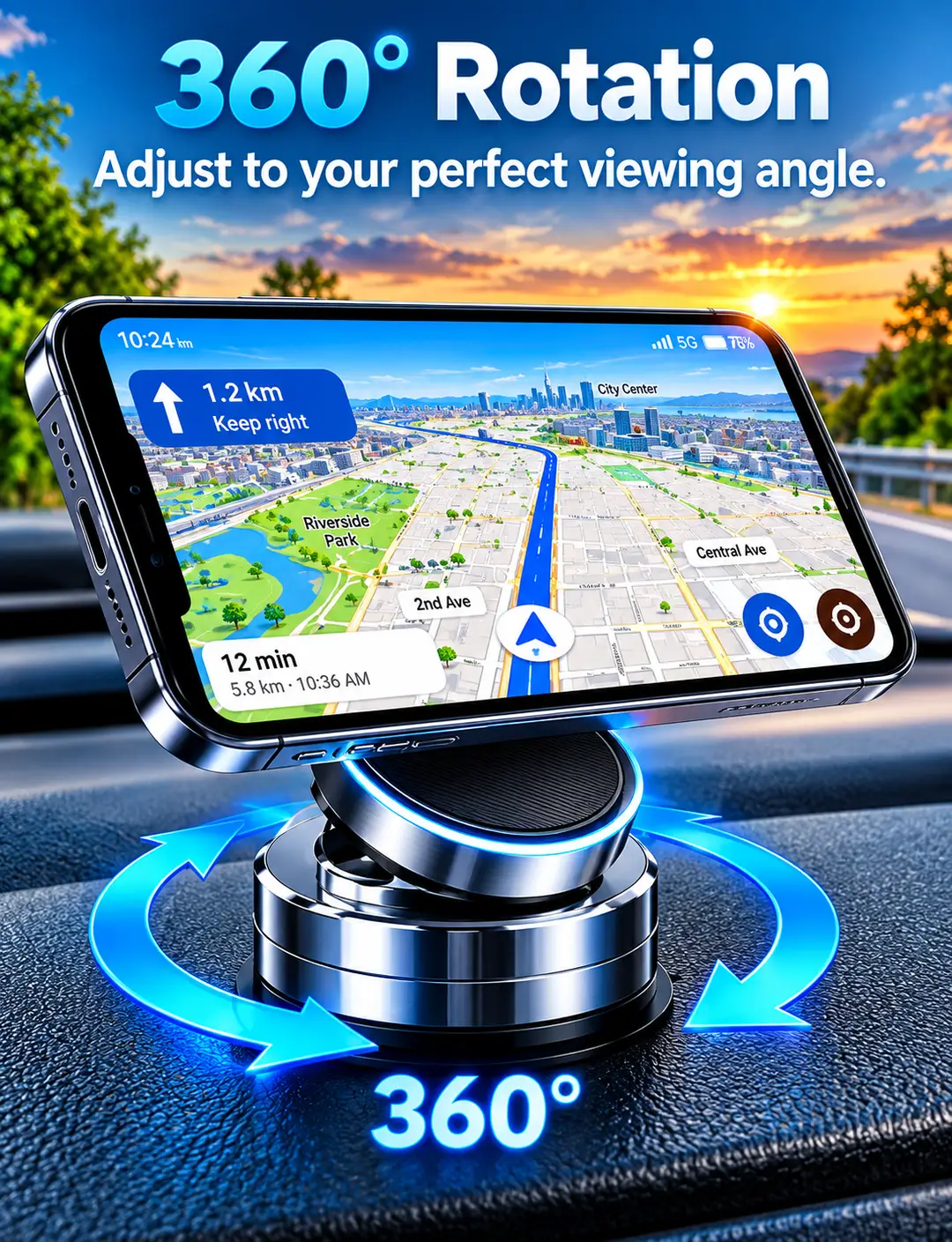 360° Rotating Vacuum Adsorption Magnetic Phone Holder | Strong Magnetic Car & Desk Mount | Universal Smartphone Bracket with Metal Ring | Premium Adjustable Mobile Stand