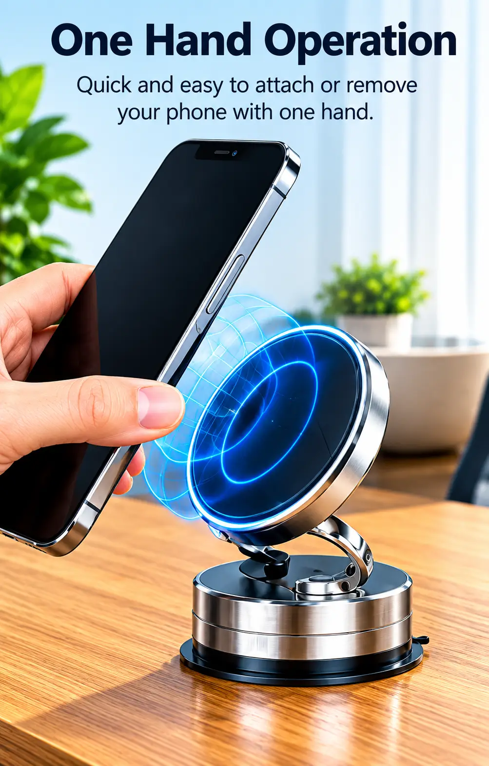 360° Rotating Vacuum Adsorption Magnetic Phone Holder | Strong Magnetic Car & Desk Mount | Universal Smartphone Bracket with Metal Ring | Premium Adjustable Mobile Stand