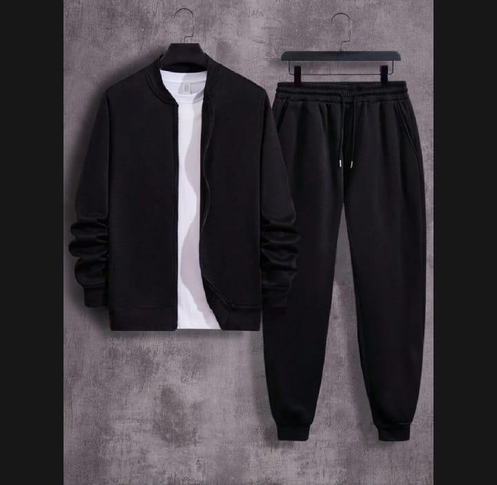 Stylish Men's 3 Pcs Zipper Track Suit in Black Polyester