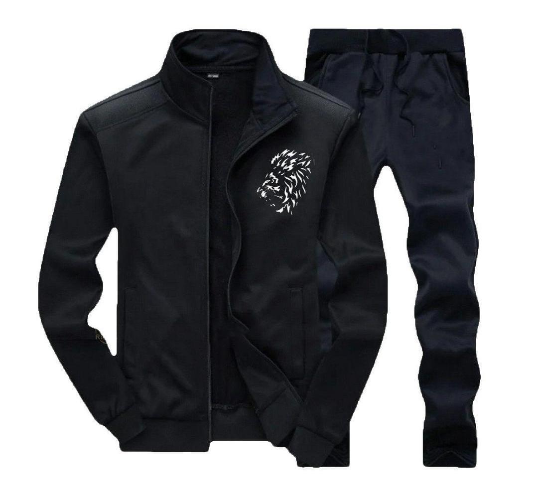 Black Full Zip Track Suit with White Crest Logo for Men
