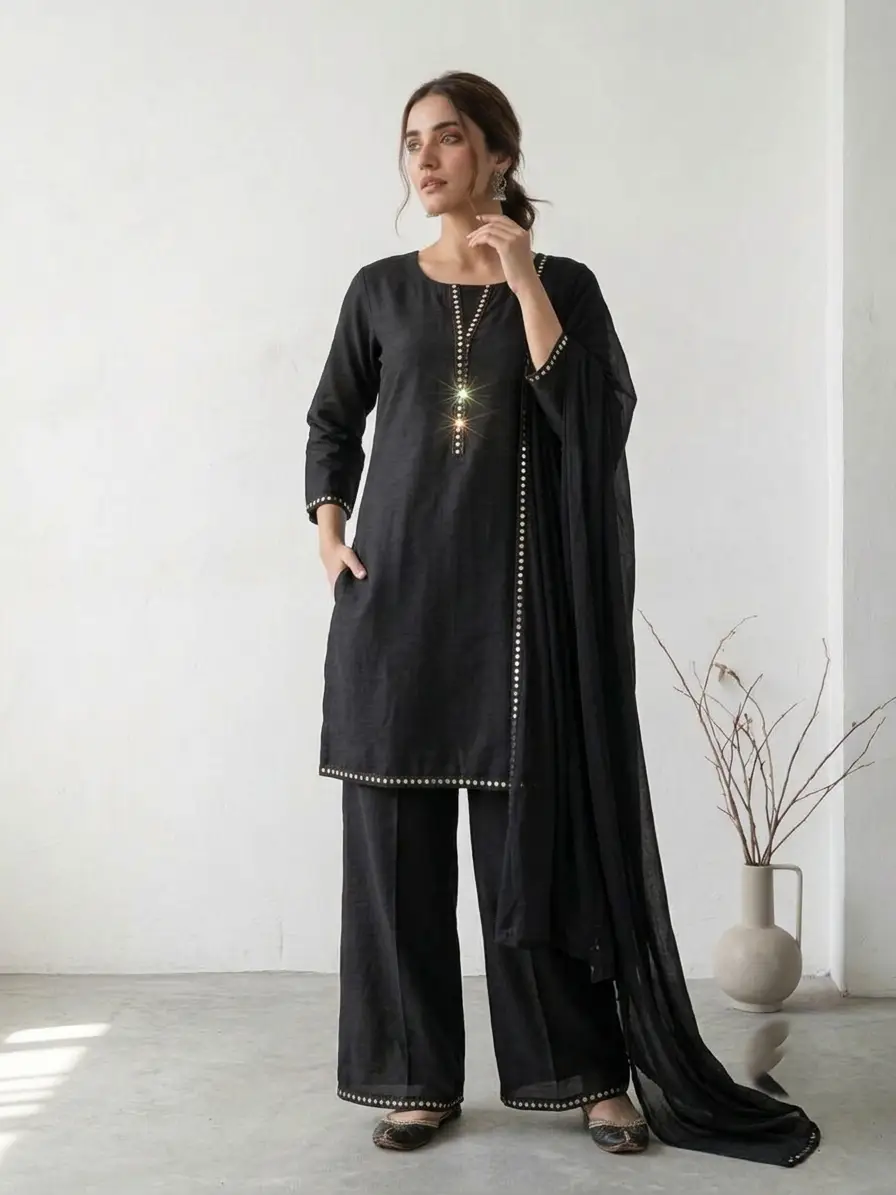 3 Pcs Women's Stitched Lawn Plain Suit with Mirror Lace work