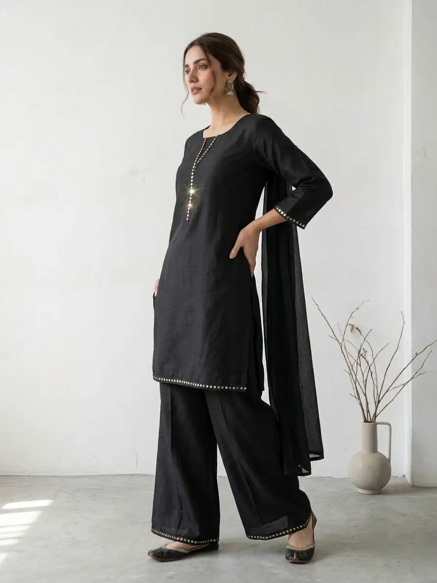 3 Pcs Women's Stitched Lawn Plain Suit with Mirror Lace work