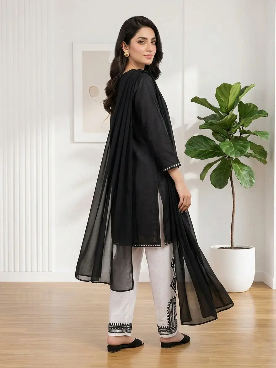 3 Pcs Women's Stitched Lawn Plain Suit with Lace and Embroidery