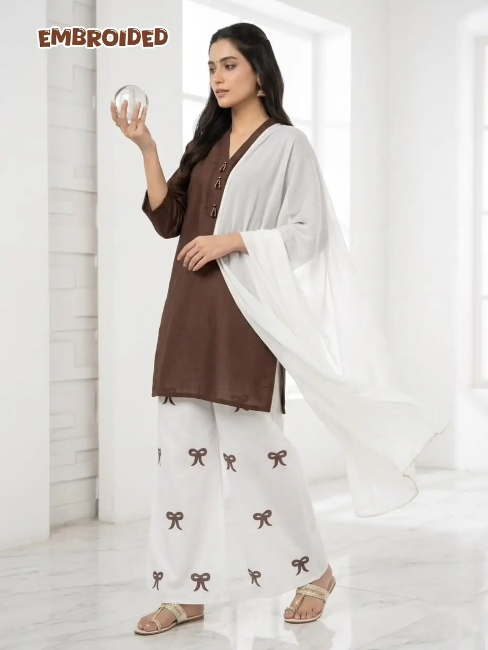 3 Pcs Women's Stitched Cotton Lawn Embroidered Suit Viral Tie Design