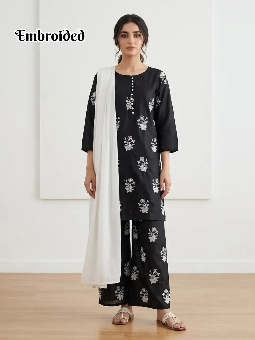 3 Pcs Women's Stitched Cotton Lawn Embroidered Suit