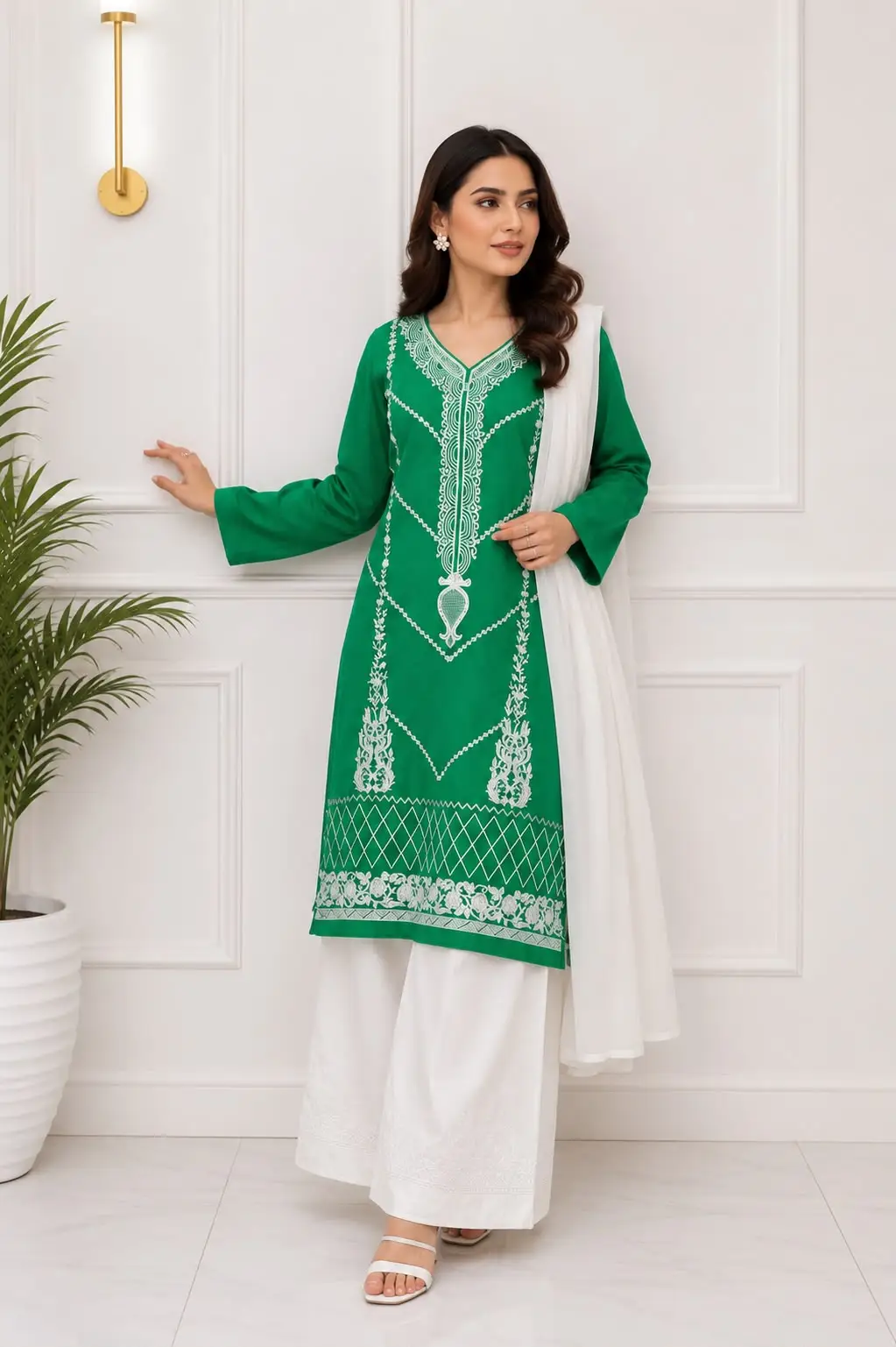 3 Pcs Women's Stitched Arabic Lawn Embroidered Suit Azadi Special