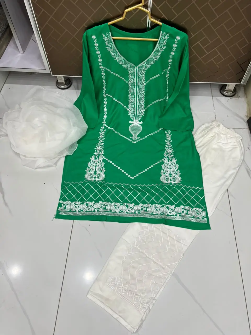 3 Pcs Women's Stitched Arabic Lawn Embroidered Suit Azadi Special