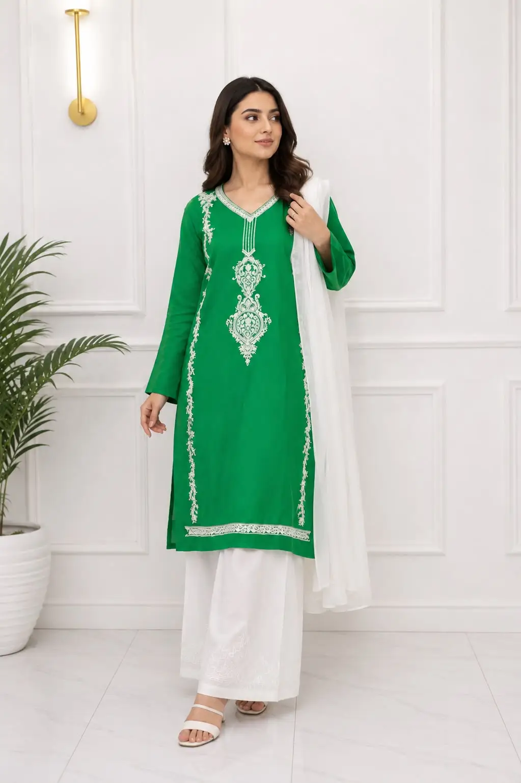 3 Pcs Women's Stitched Arabic Lawn Embroidered Suit Azadi Special