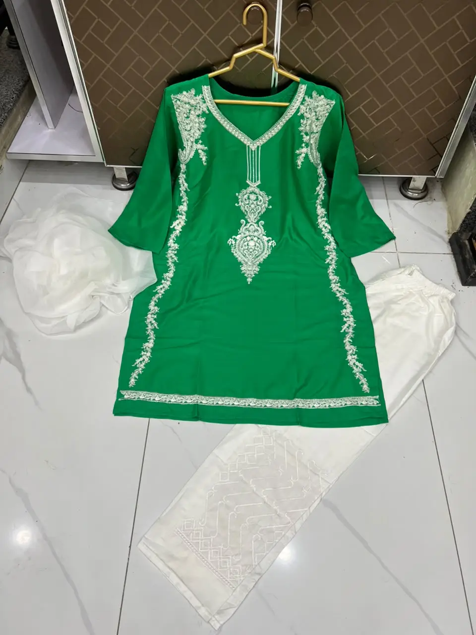 3 Pcs Women's Stitched Arabic Lawn Embroidered Suit Azadi Special
