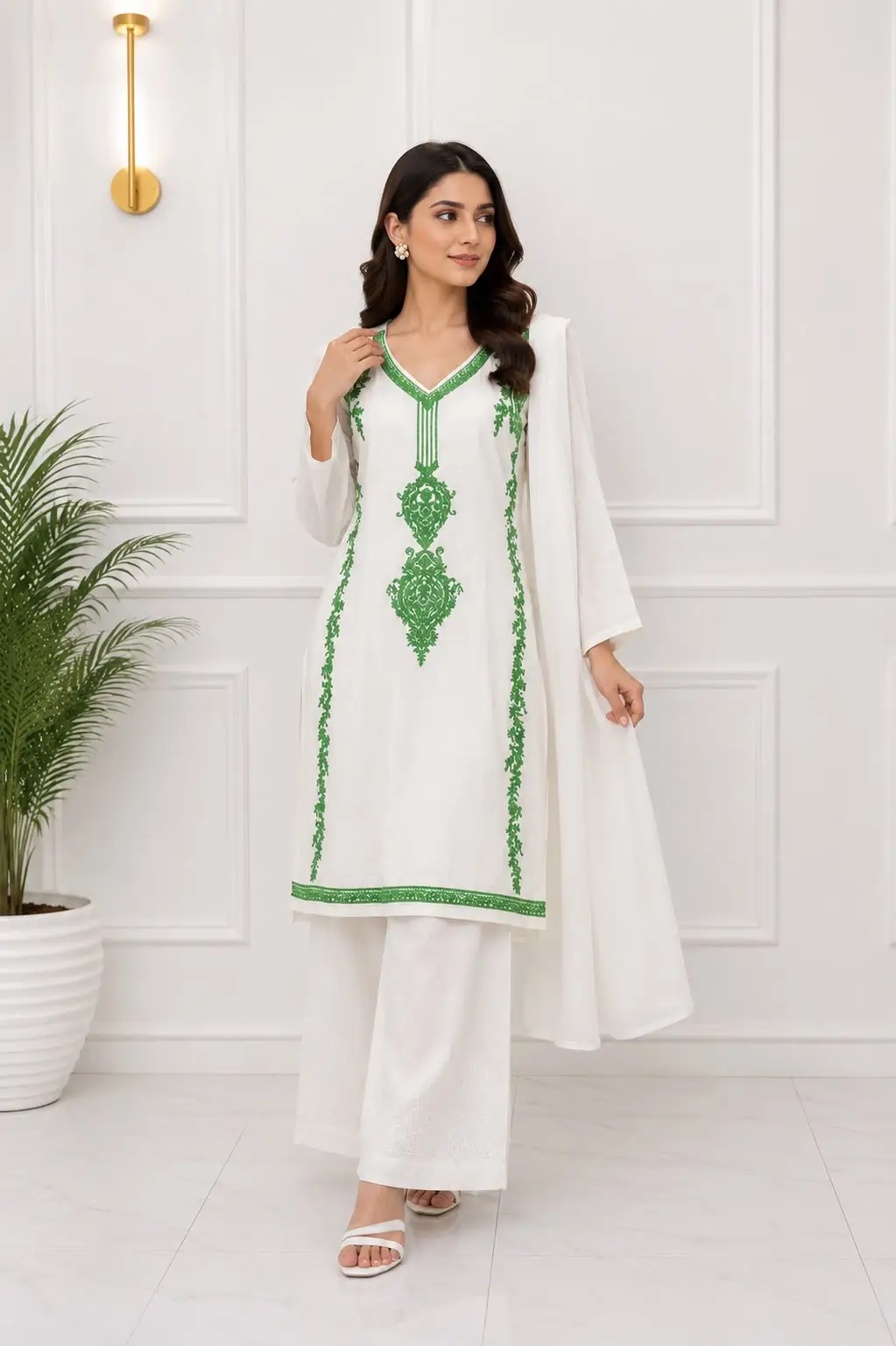 3 Pcs Women's Stitched Arabic Lawn Embroidered Suit Azadi Special