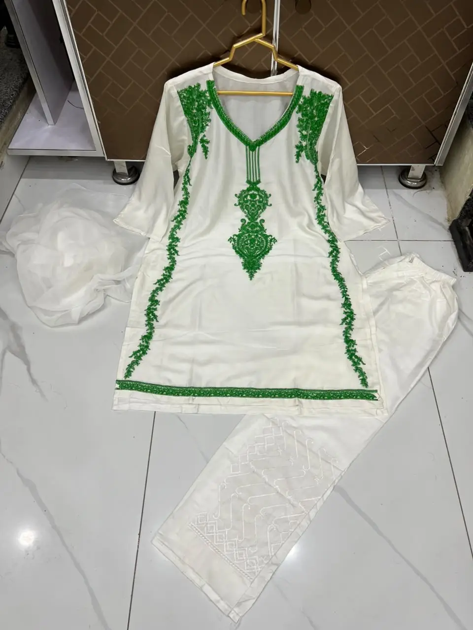 3 Pcs Women's Stitched Arabic Lawn Embroidered Suit Azadi Special