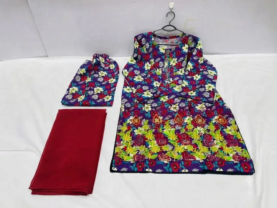 3Pcs Women's Stitched Lawn Printed Suit with Embroidery