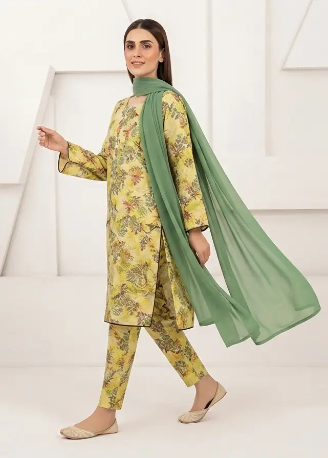 3Pcs Women's Stitched Lawn Printed Suit with Embroidery