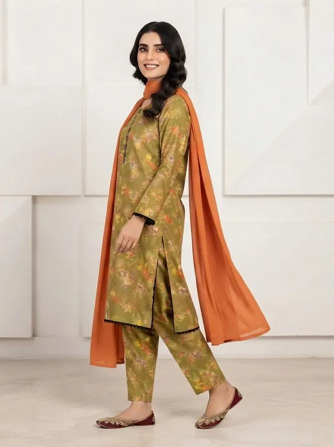 3Pcs Women's Stitched Lawn Printed Suit with Embroidery