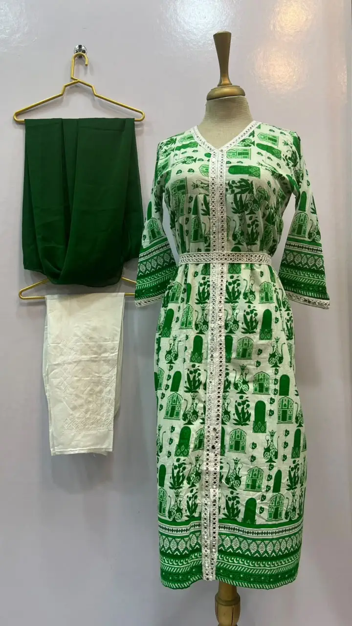 3Pcs Women's Stitched Lawn Digital Print Suit Maxi with Embroided Trousers