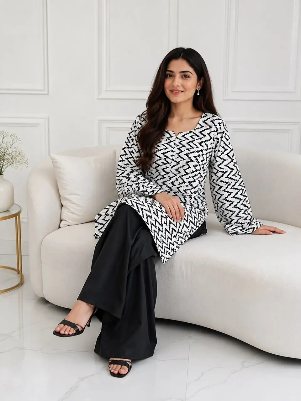 3Pcs Women's Stitched Cotton Lawn Block Printed Suit with Farshi Shalwar