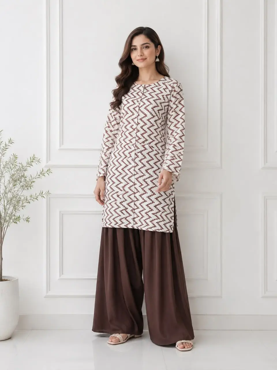 3Pcs Women's Stitched Cotton Lawn Block Printed Suit with Farshi Shalwar