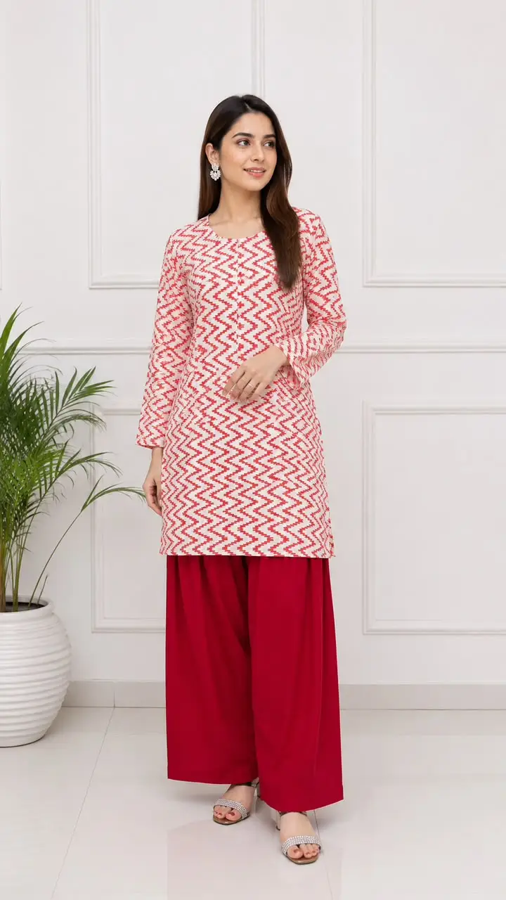 3Pcs Women's Stitched Cotton Lawn Block Printed Suit with Farshi Shalwar