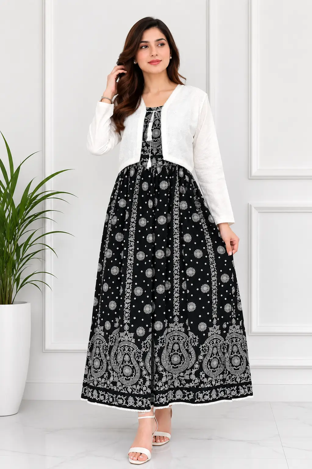 3Pcs Women's Stitched Linen Block Printed Suit with Koti