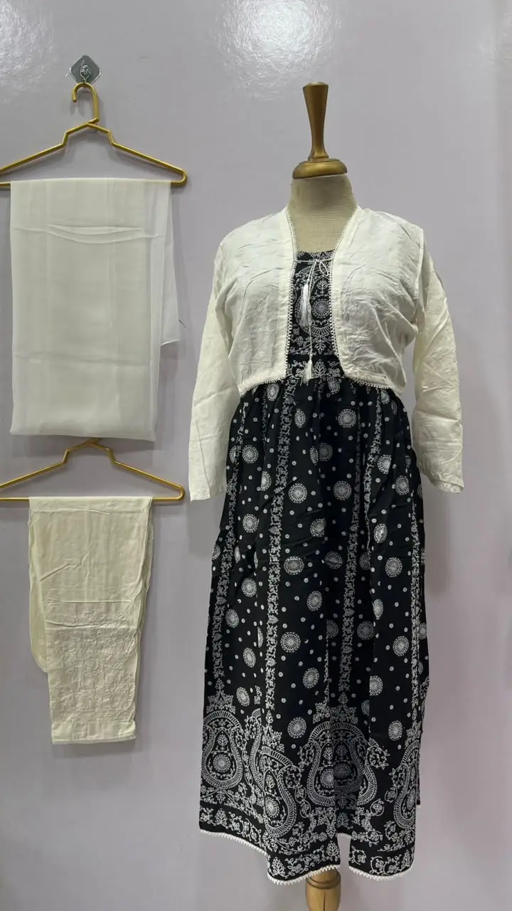 3Pcs Women's Stitched Linen Block Printed Suit with Koti
