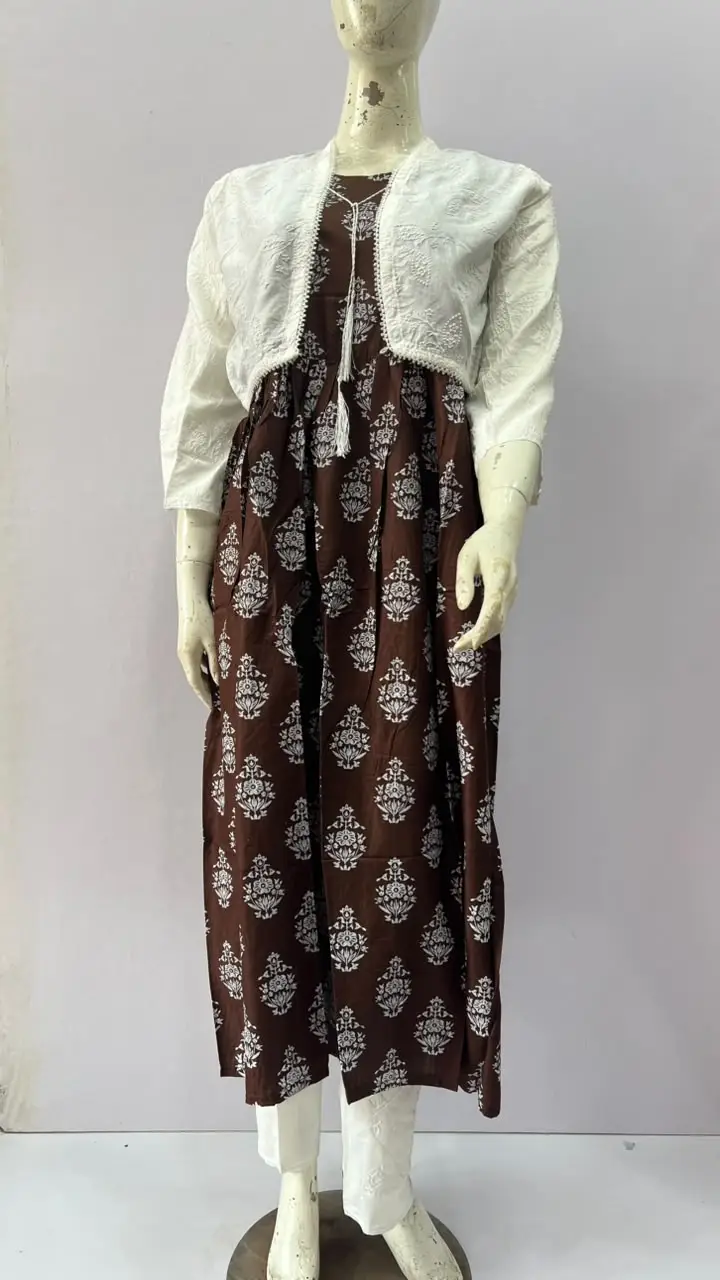 3Pcs Women's Stitched Linen Block Printed Suit with Koti
