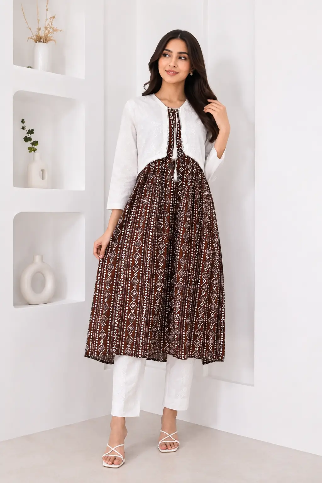 3Pcs Women's Stitched Linen Block Printed Suit with Koti