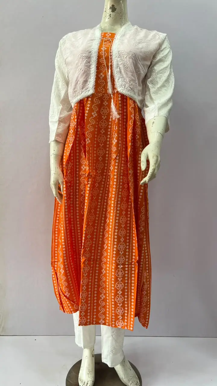 3Pcs Women's Stitched Linen Block Printed Suit with Koti