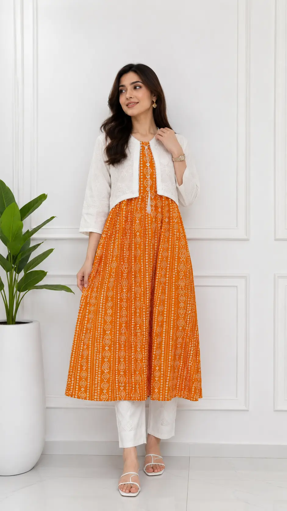 3Pcs Women's Stitched Linen Block Printed Suit with Koti
