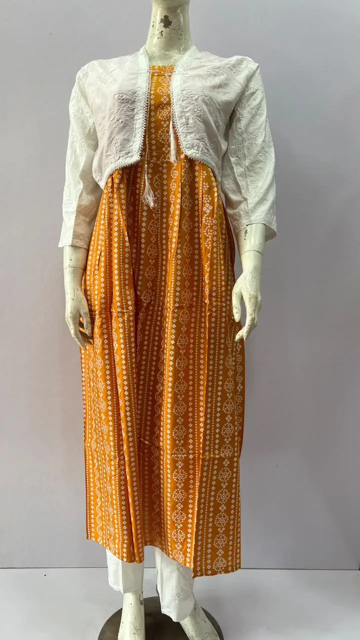 3Pcs Women's Stitched Linen Block Printed Suit with Koti