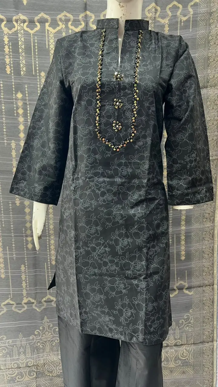 3Pcs Women's Stitched Cotton Embroidered Suit with Handmade Neck
