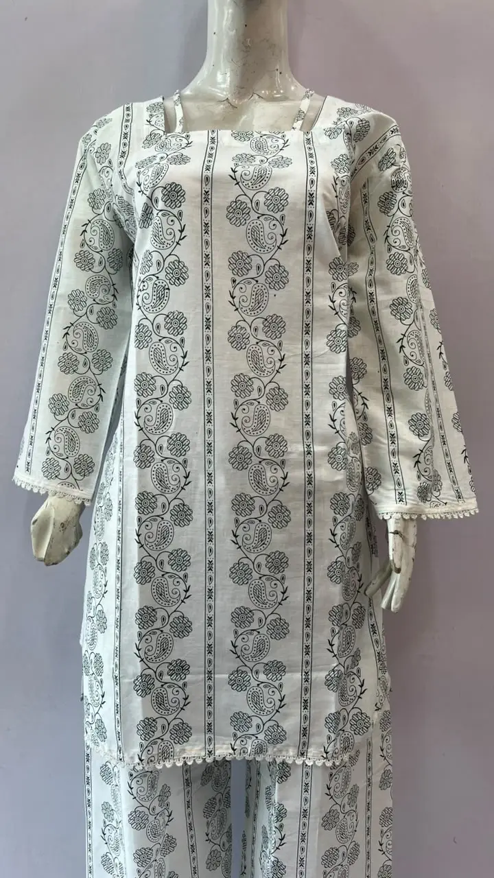 3Pcs Women's Stitched Cotton Lawn Block Printed Suit with Printed Straps