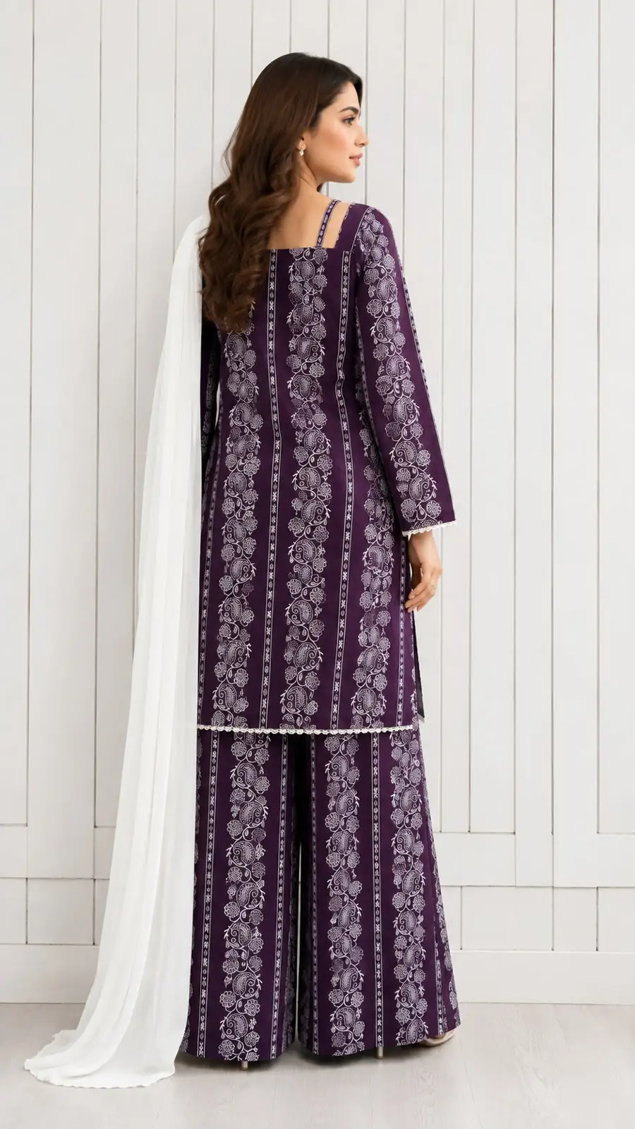 3Pcs Women's Stitched Cotton Lawn Block Printed Suit with Printed Straps