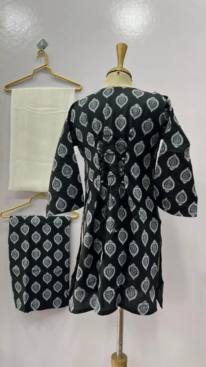 3Pcs Women's Stitched Cotton Lawn Block Printed Suit with Back Straps