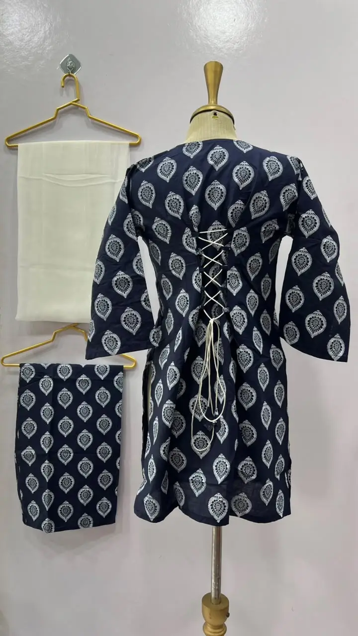 3Pcs Women's Stitched Cotton Lawn Block Printed Suit with Back Straps