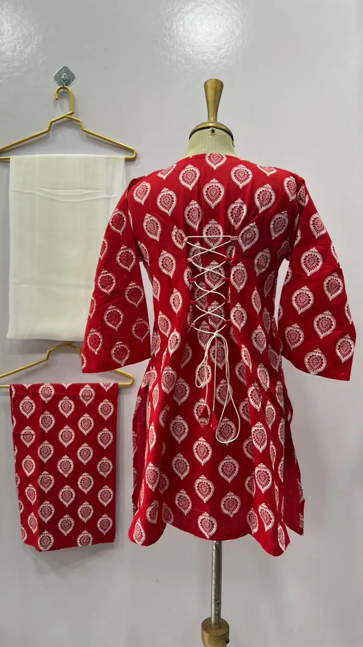 3Pcs Women's Stitched Cotton Lawn Block Printed Suit with Back Straps