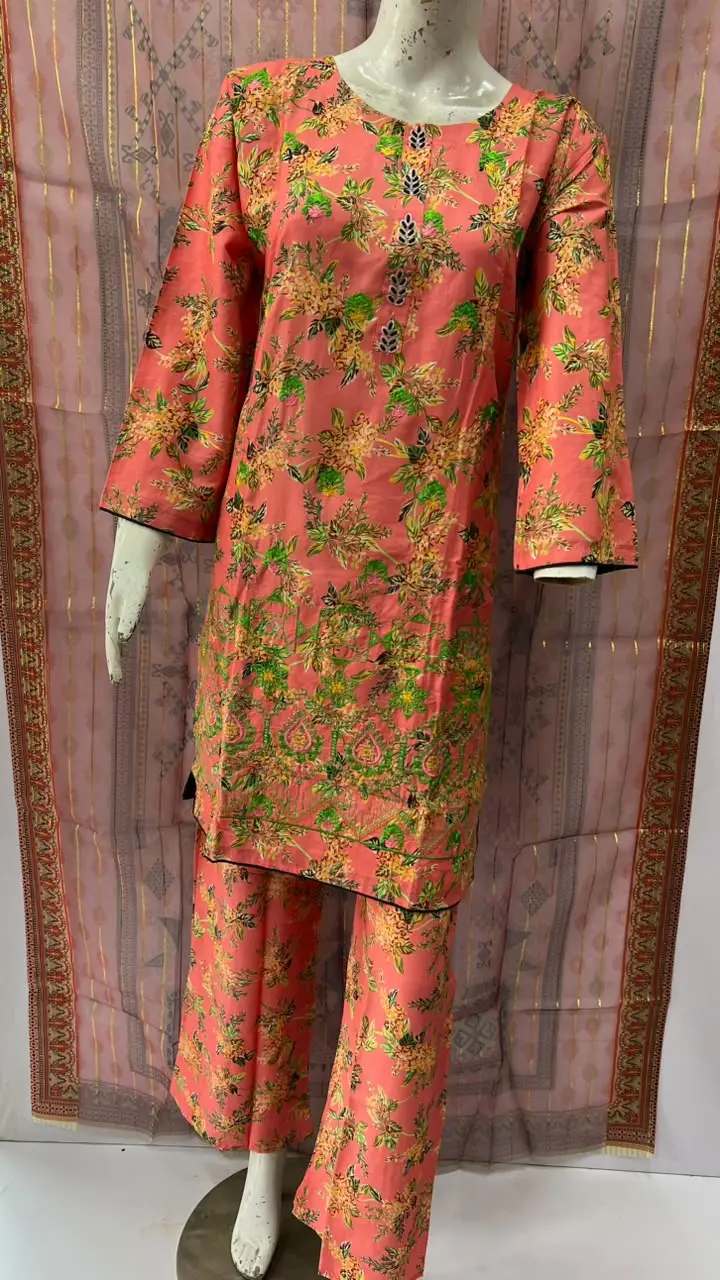 3Pcs Women's Stitched Lawn Embroidered Suit with Printed Shawl