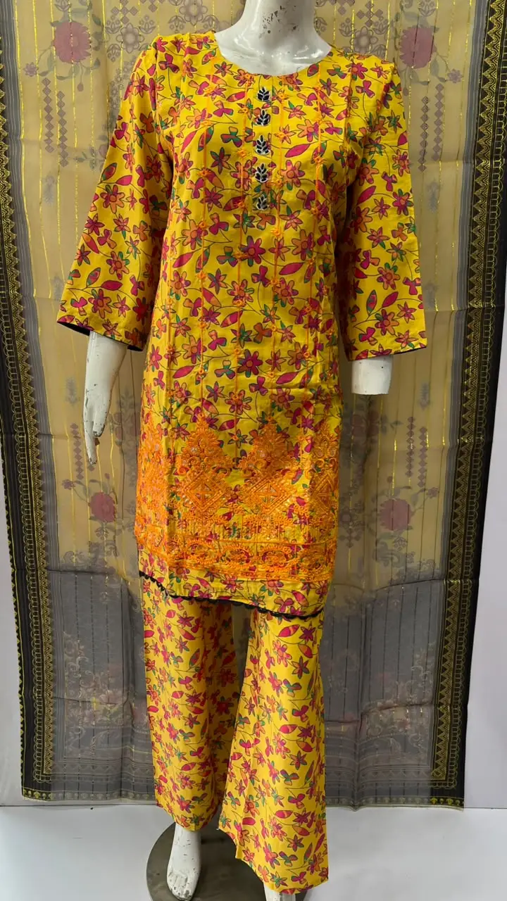 3Pcs Women's Stitched Lawn Embroidered Suit with Printed Shawl
